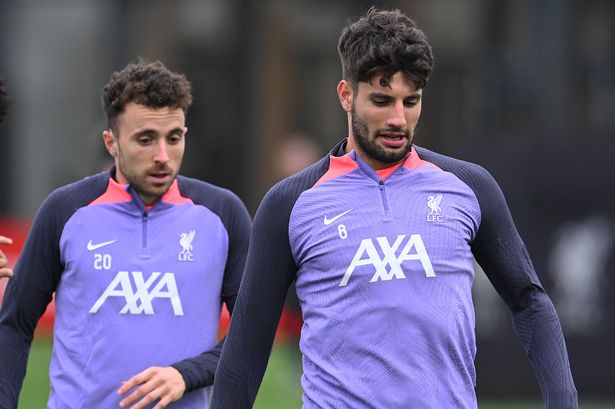 Dominik Szoboszlai and Diogo Jota in Liverpool training