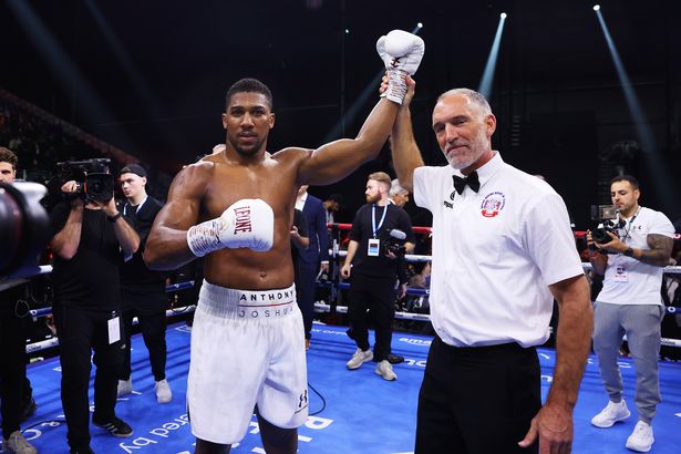 Anthony Joshua celebrates victory over Otto Wallin