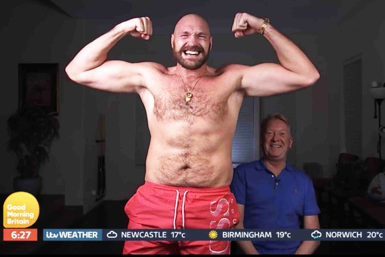 Tyson Fury rips off his shirt on Good Morning Britain to show stunning weight loss ahead of Wallin fight despite eating 5,000 calories a day – The Sun | The Sun