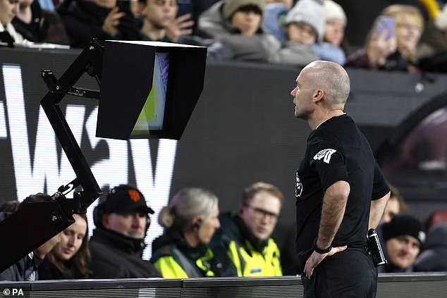 Referee Paul Tierney ruled out the goal after a lengthy VAR check at Turf Moor