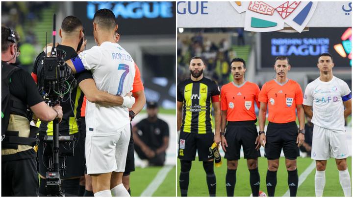 Watch Ronaldo, Benzema Warmly Hug Moments After Reuniting During AL Ittihad vs AL Nassr Clash